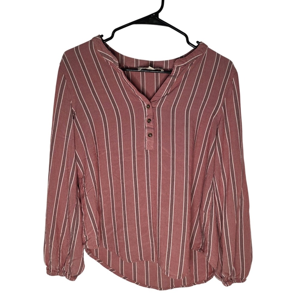 Pink Rose Striped‎ Blouse Top Women's Boho Cottagecore Med